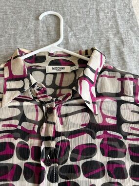 Moschino Geometric Print Blouse in Cream, Black & Magenta
